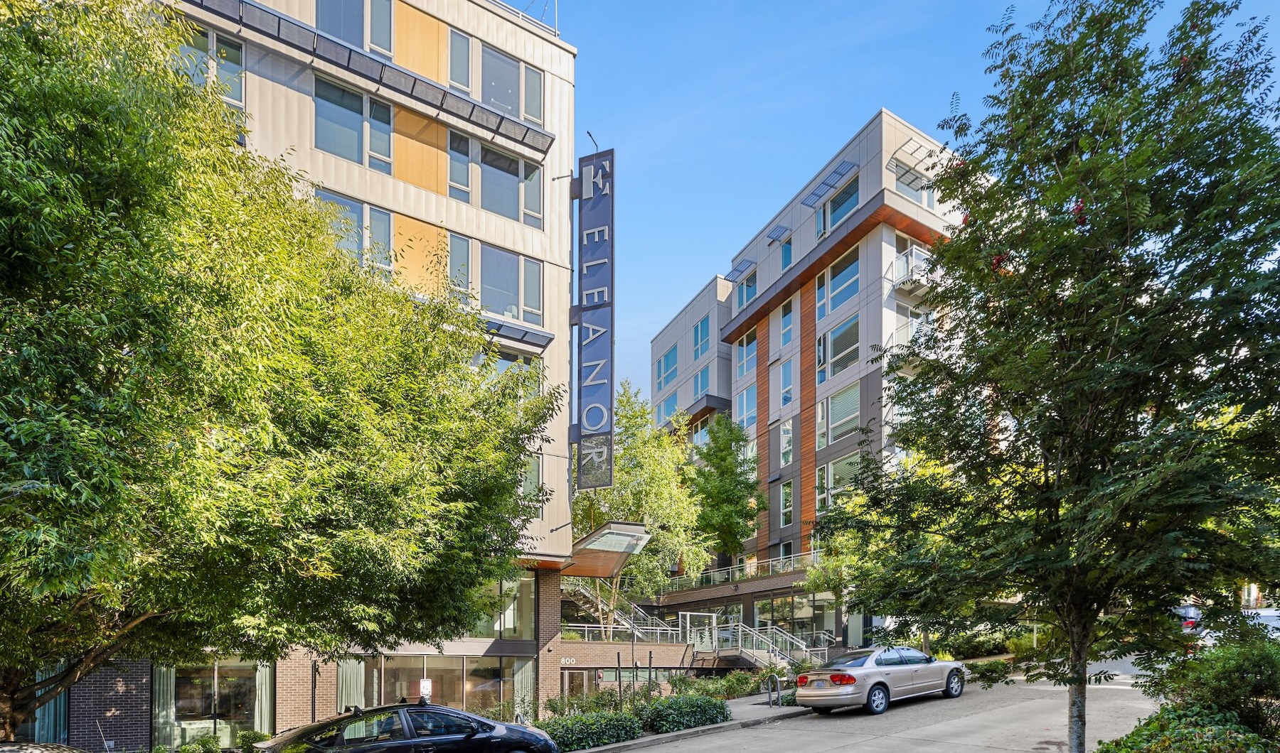 Seattle apartment community building exterior at Eleanor
