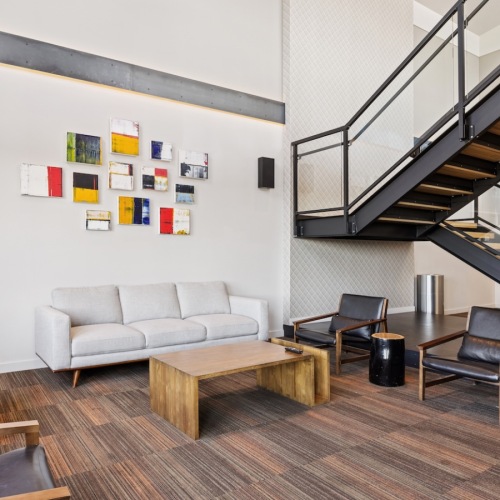 Resident clubhouse loft lounge at Eleanor Apartments in Seattle