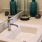 Close-up of modern bathroom faucet at Eleanor Apartments in Seattle