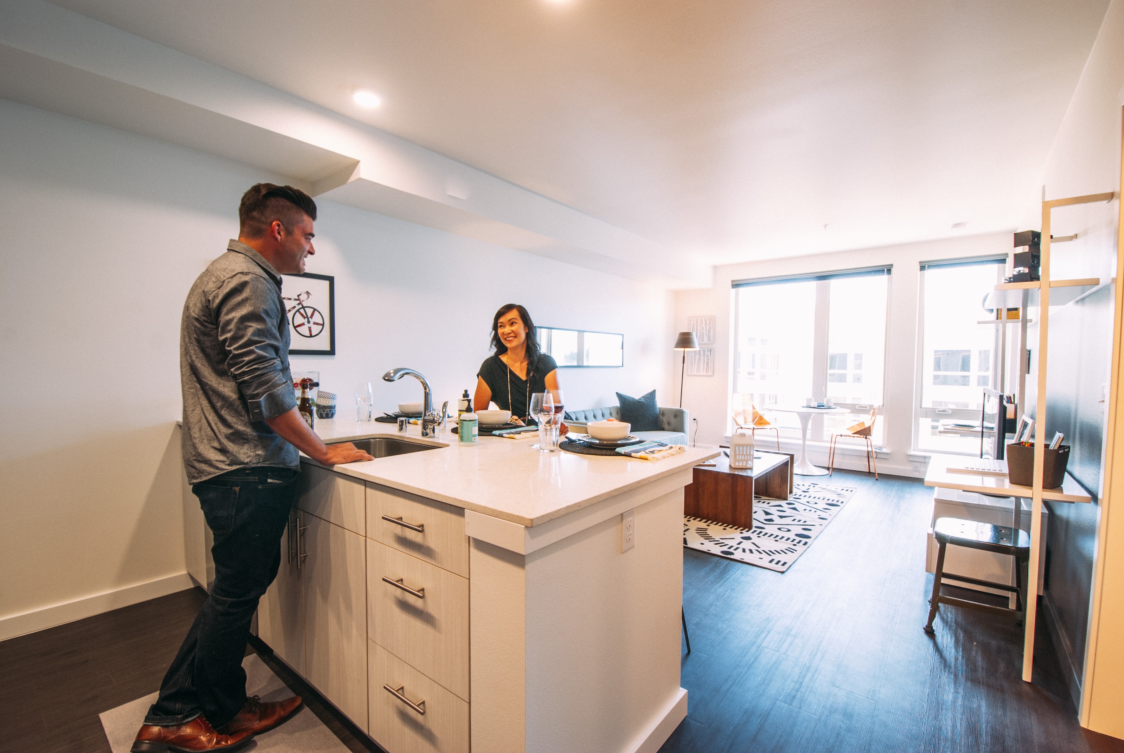A Kitchen Crafted For Modern Tastes Modern kitchen island at Eleanor Apartments in Seattle