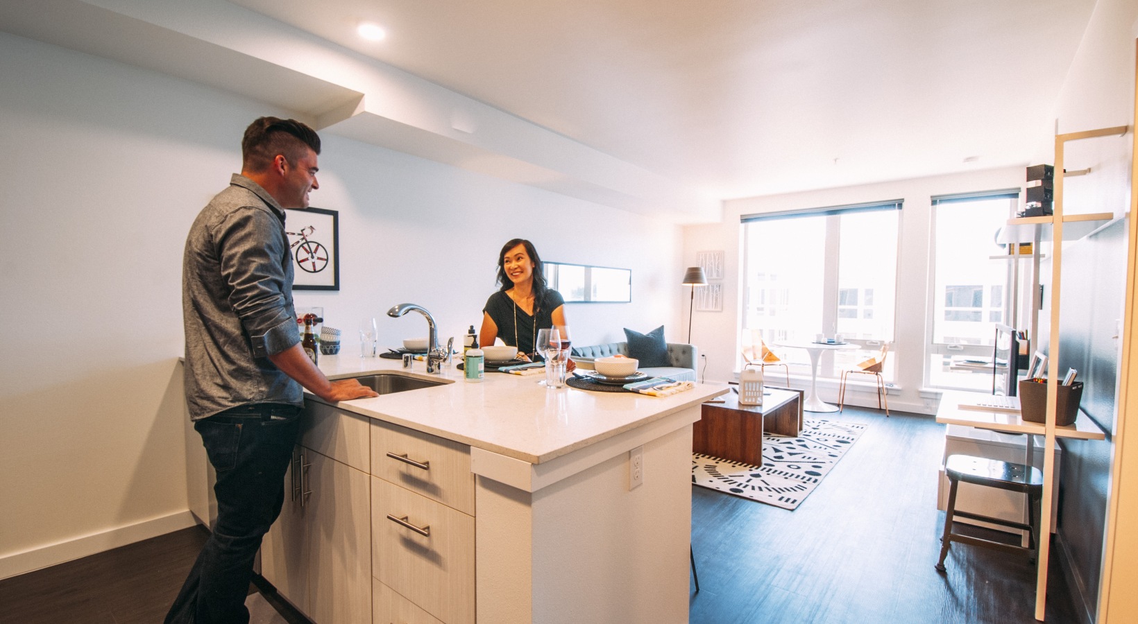 A Kitchen Crafted For Modern Tastes Modern kitchen island at Eleanor Apartments in Seattle