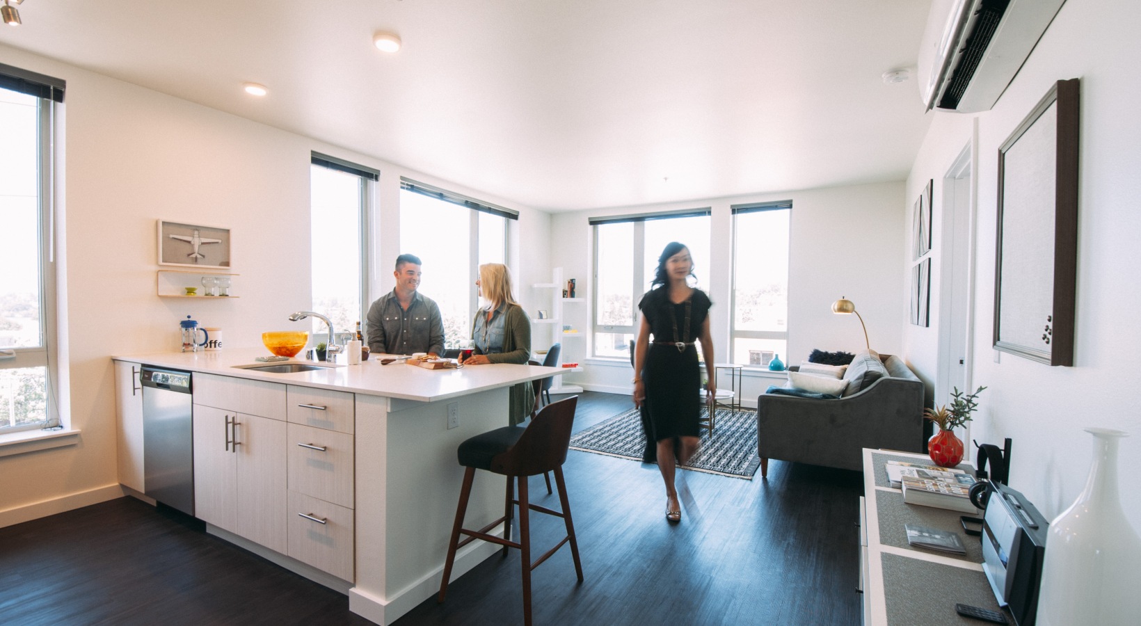 Modern Island Design At The Heart Of The Kitchen Modern kitchen island at Eleanor Apartments in Seattle