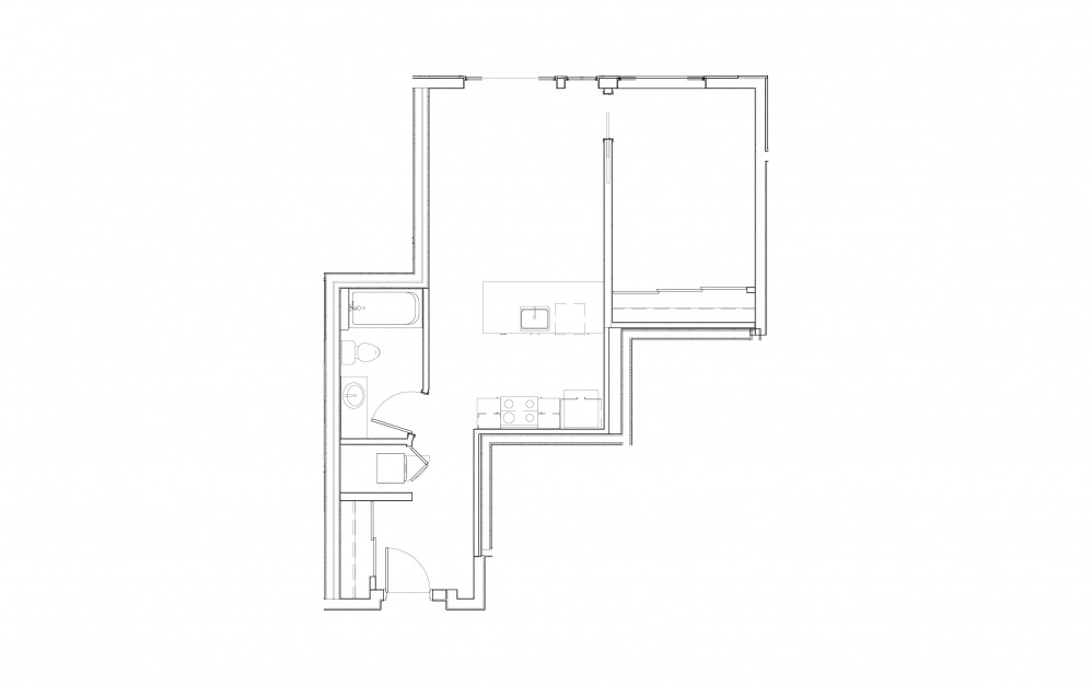 EL-1.5 - 1 bedroom floorplan layout with 1 bathroom and 673 - 679 square feet