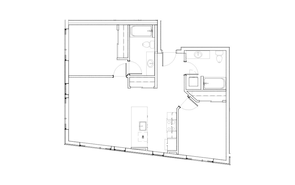 EL-2.8 - 2 bedroom floorplan layout with 2 baths and 964 square feet.